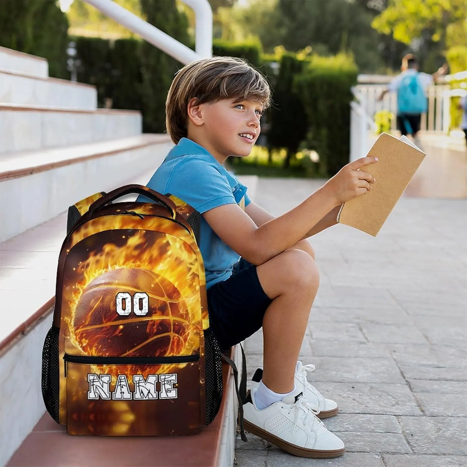 Custom Basketball Backpacks for Boys, 17" Cool Back to School Backpack Gifts for Basketball Lovers, Personalized Lightweight Sports Bookbag for Elementary Middle College Hiking
