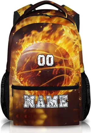 Custom Basketball Backpacks for Boys, 17" Cool Back to School Backpack Gifts for Basketball Lovers, Personalized Lightweight Sports Bookbag for Elementary Middle College Hiking