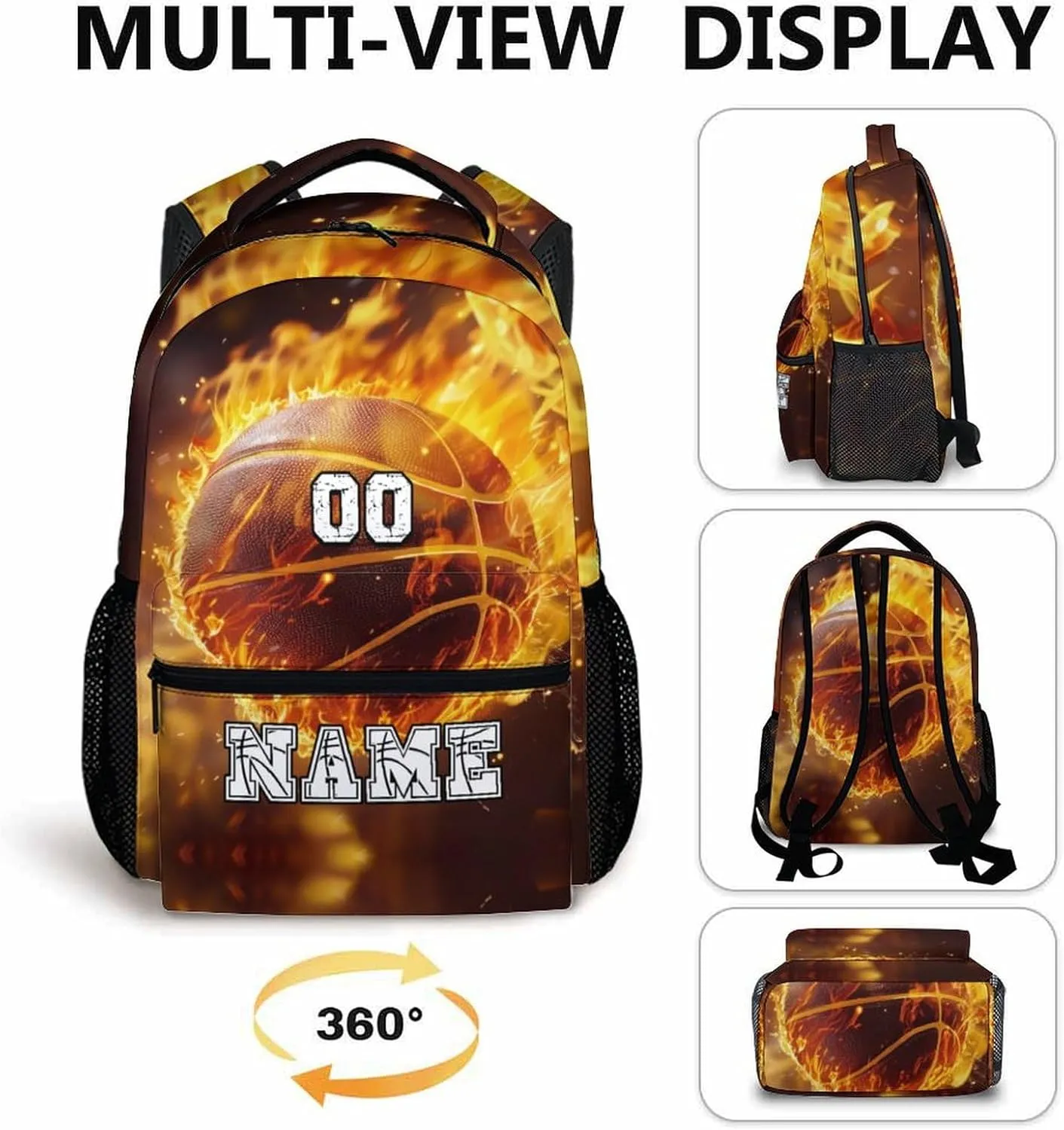 Custom Basketball Backpacks for Boys, 17" Cool Back to School Backpack Gifts for Basketball Lovers, Personalized Lightweight Sports Bookbag for Elementary Middle College Hiking