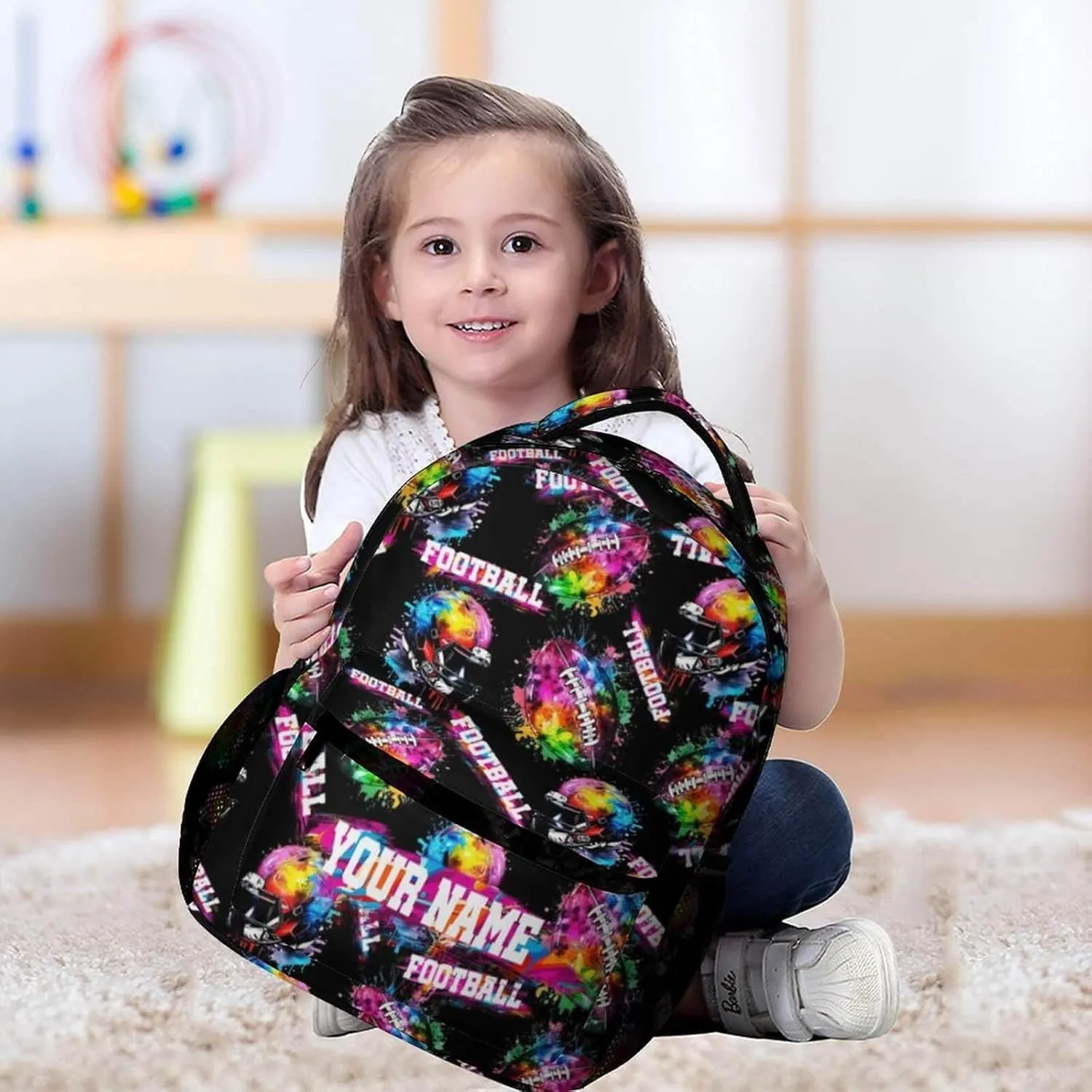 Custom Football School Backpack for Kids Girls Boys, 16 Inch Cool Football Themed Bookbag, Personality School Backpack for Students Children, sustainable, Lightweight, Large Capacity