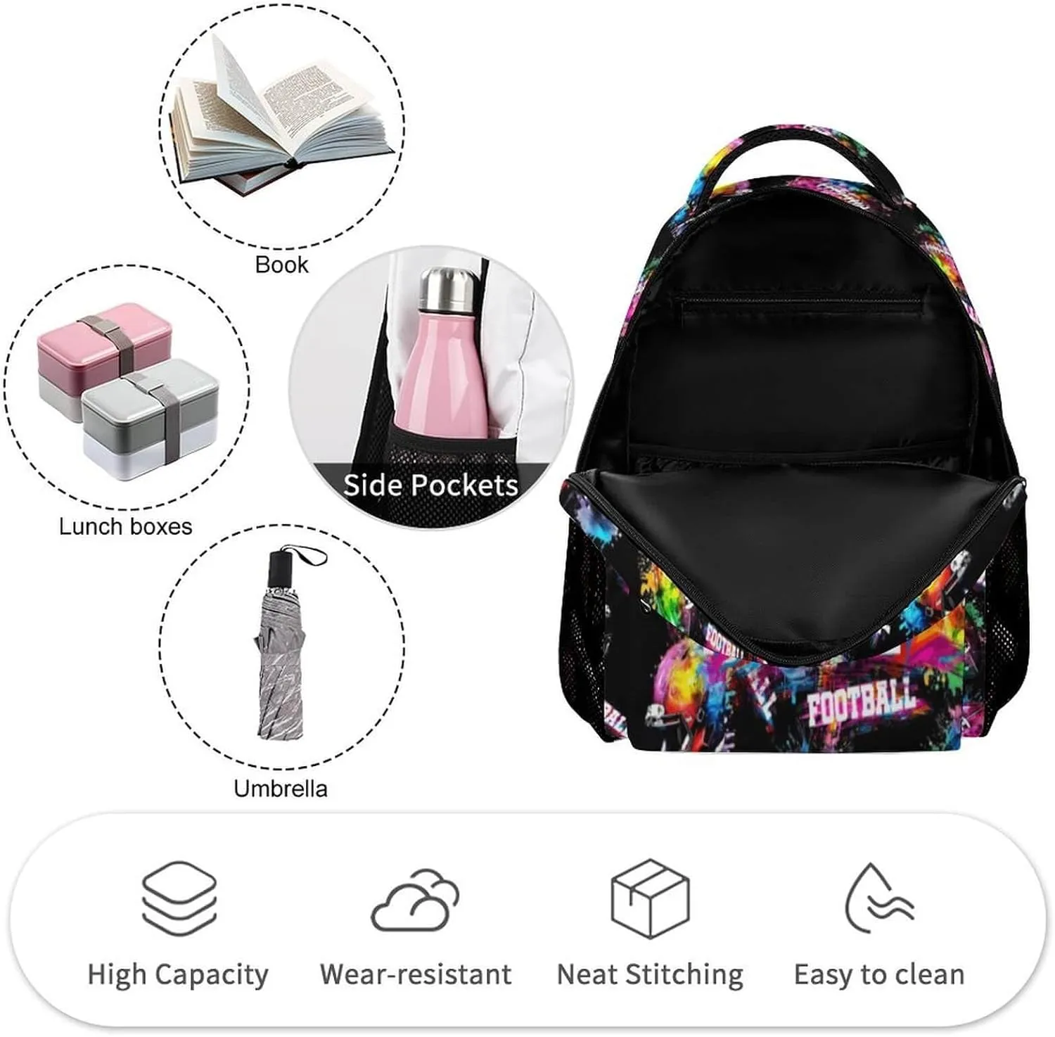 Custom Football School Backpack for Kids Girls Boys, 16 Inch Cool Football Themed Bookbag, Personality School Backpack for Students Children, sustainable, Lightweight, Large Capacity