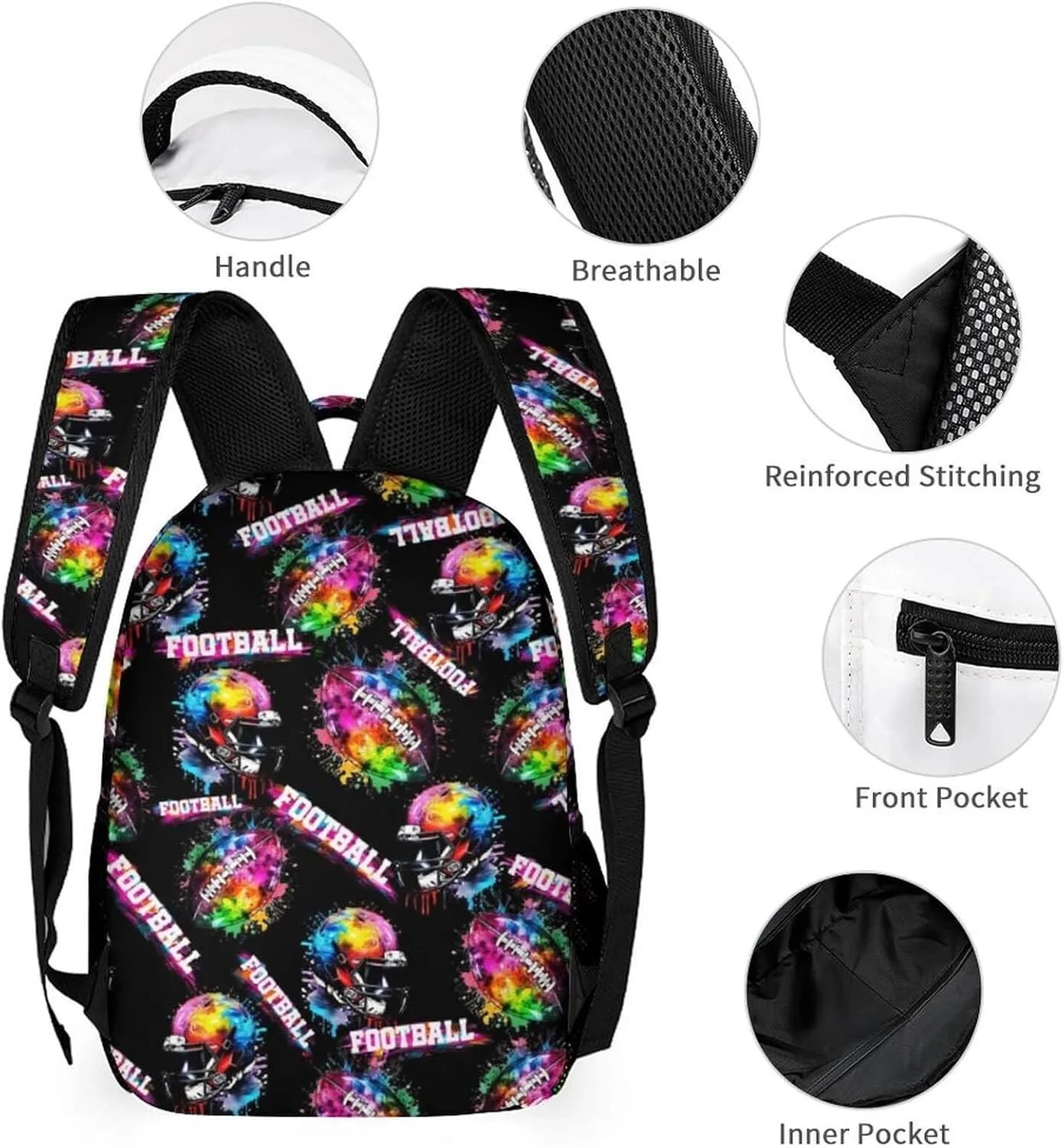 Custom Football School Backpack for Kids Girls Boys, 16 Inch Cool Football Themed Bookbag, Personality School Backpack for Students Children, sustainable, Lightweight, Large Capacity