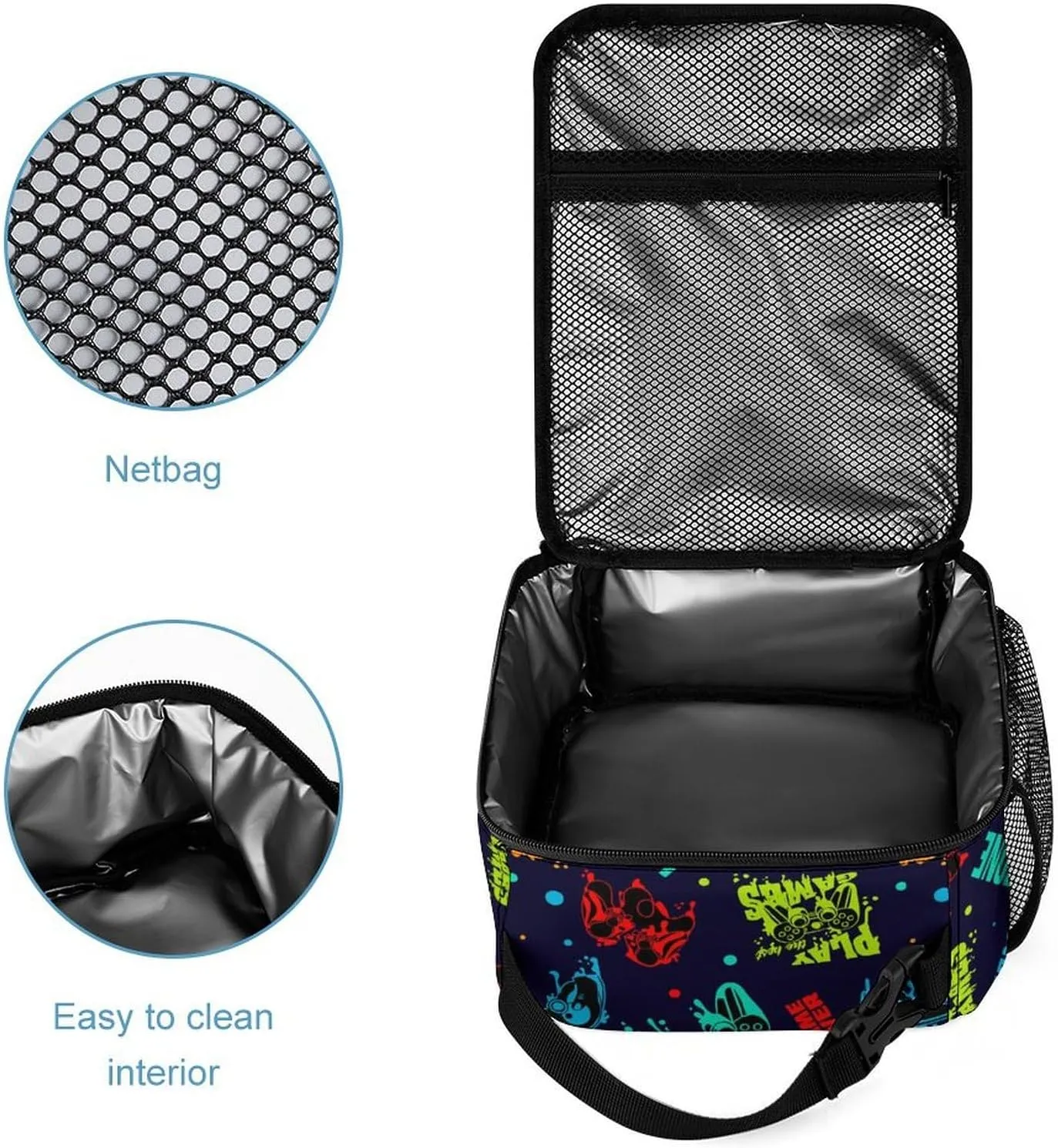 Custom Gamepad Backpack with Lunch Box & Pencil Case for Kids Girls Boys School, 16 Inch Cute Gaming Bookbag, School Backpack for Students Children, Lightweight, Large Capacity