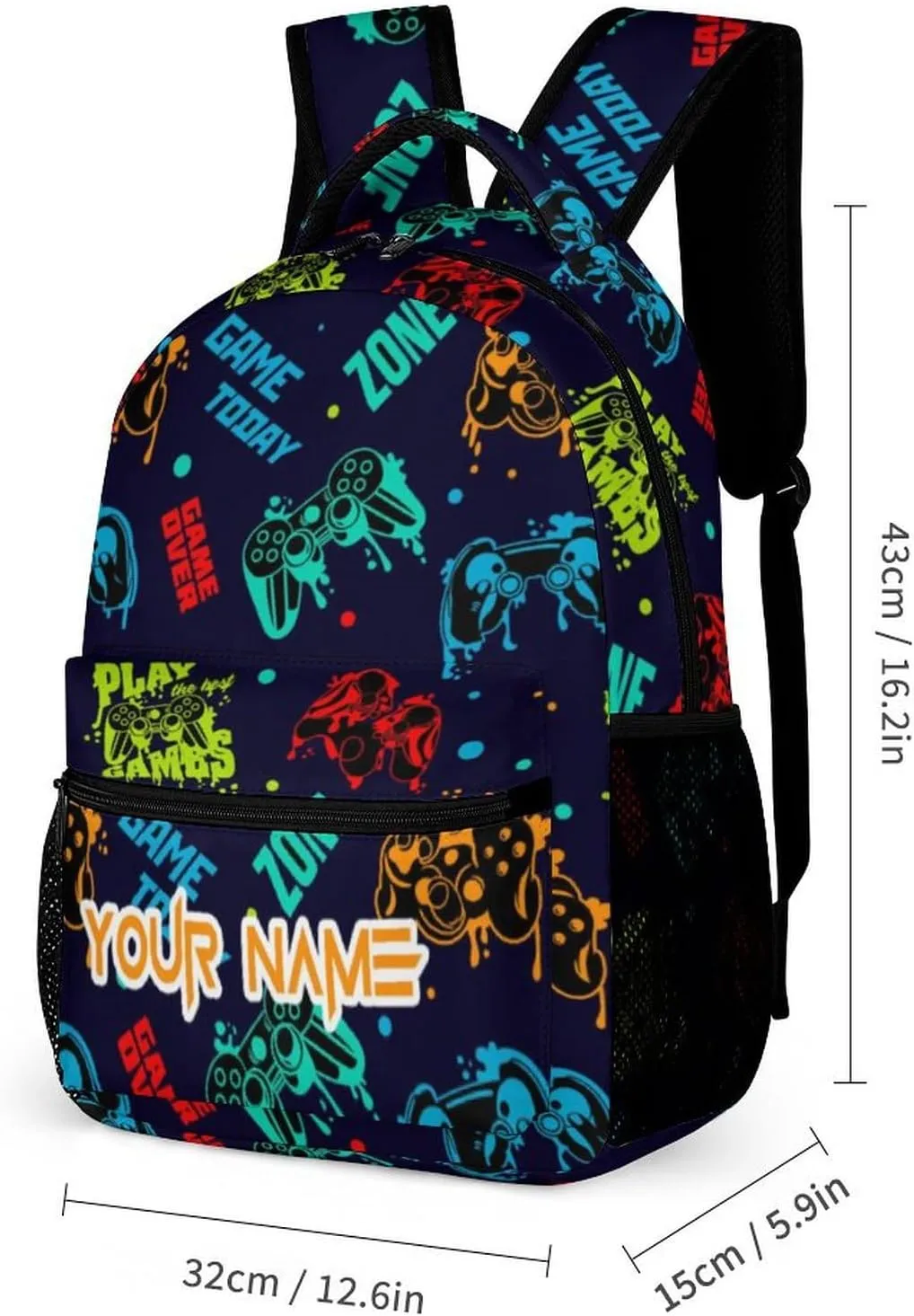 Custom Gamepad Backpack with Lunch Box & Pencil Case for Kids Girls Boys School, 16 Inch Cute Gaming Bookbag, School Backpack for Students Children, Lightweight, Large Capacity