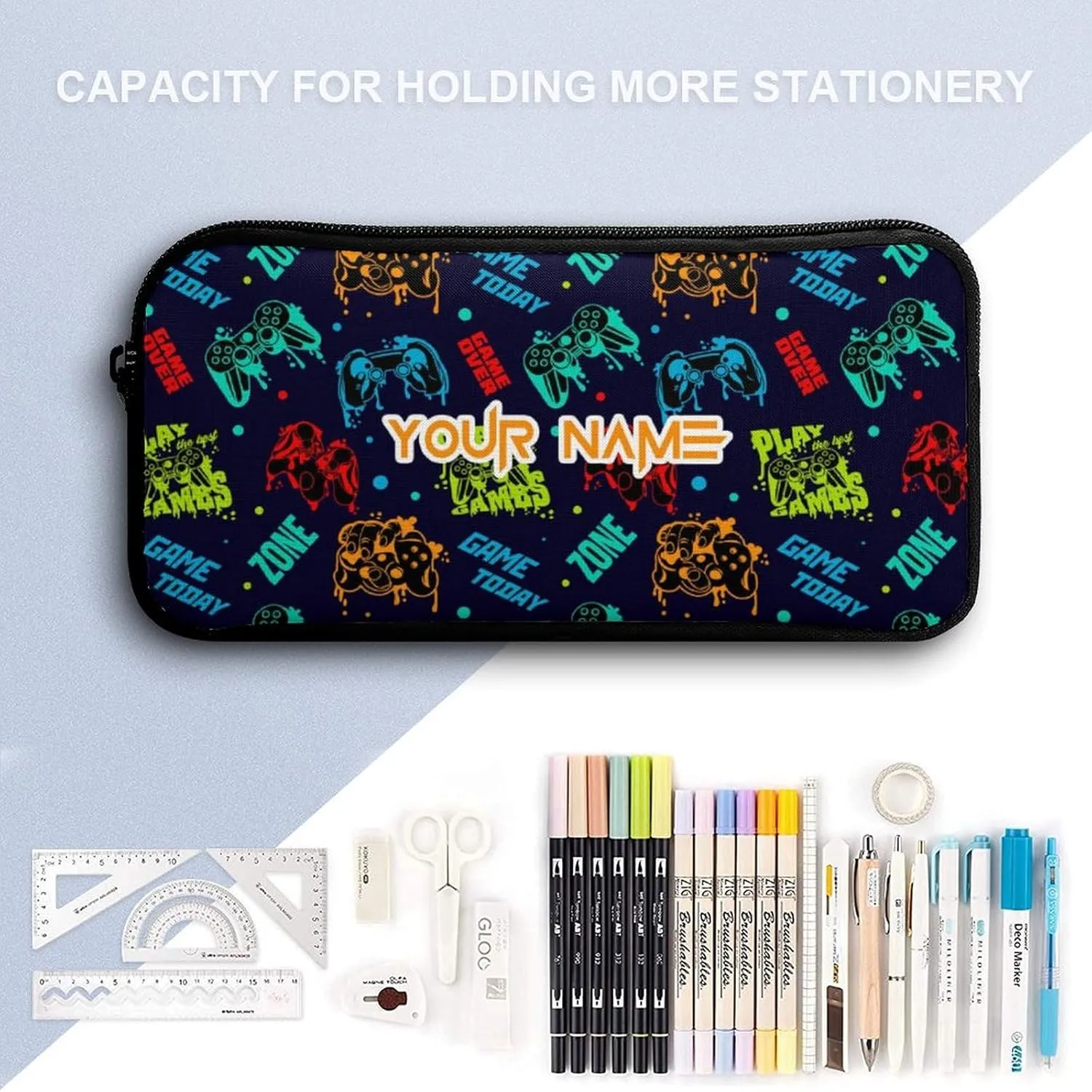 Custom Gamepad Backpack with Lunch Box & Pencil Case for Kids Girls Boys School, 16 Inch Cute Gaming Bookbag, School Backpack for Students Children, Lightweight, Large Capacity