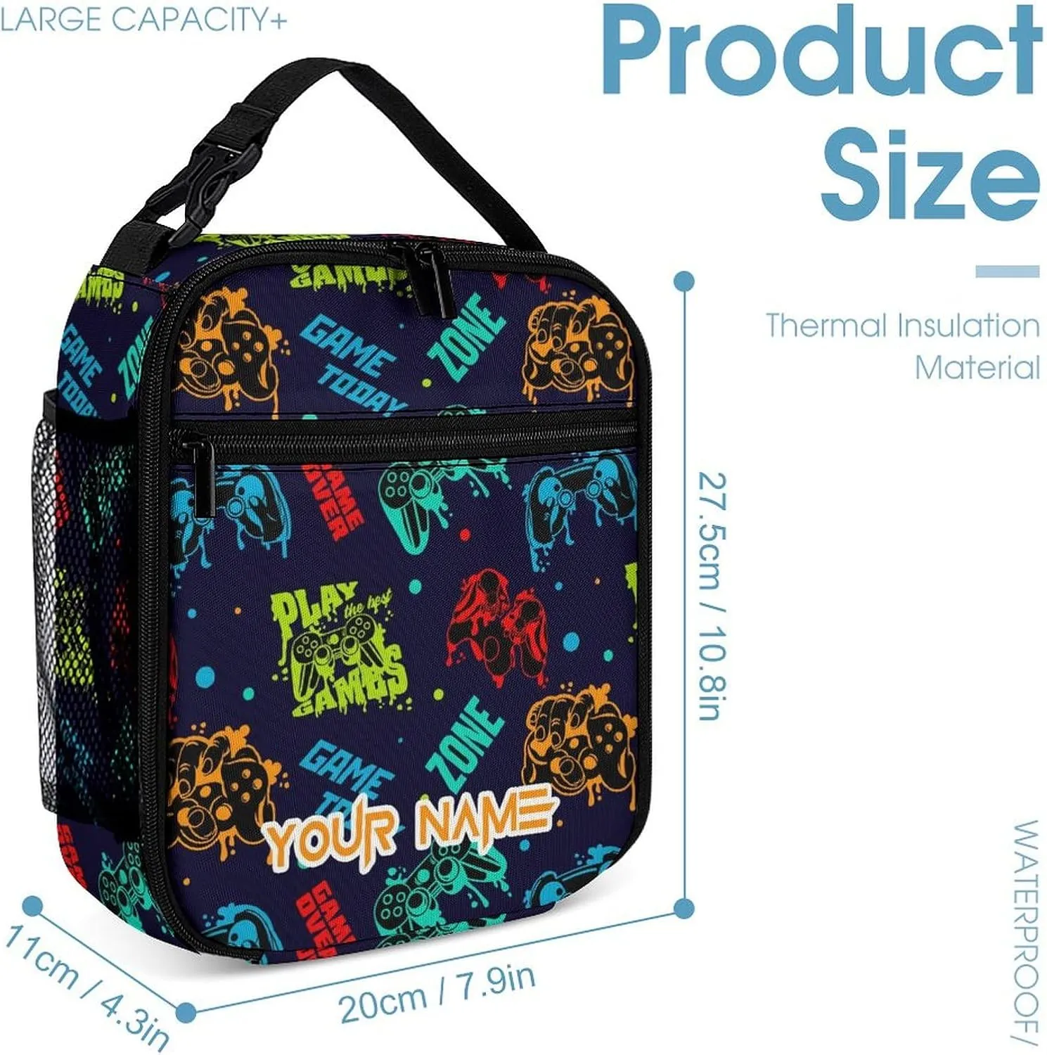 Custom Gamepad Backpack with Lunch Box & Pencil Case for Kids Girls Boys School, 16 Inch Cute Gaming Bookbag, School Backpack for Students Children, Lightweight, Large Capacity