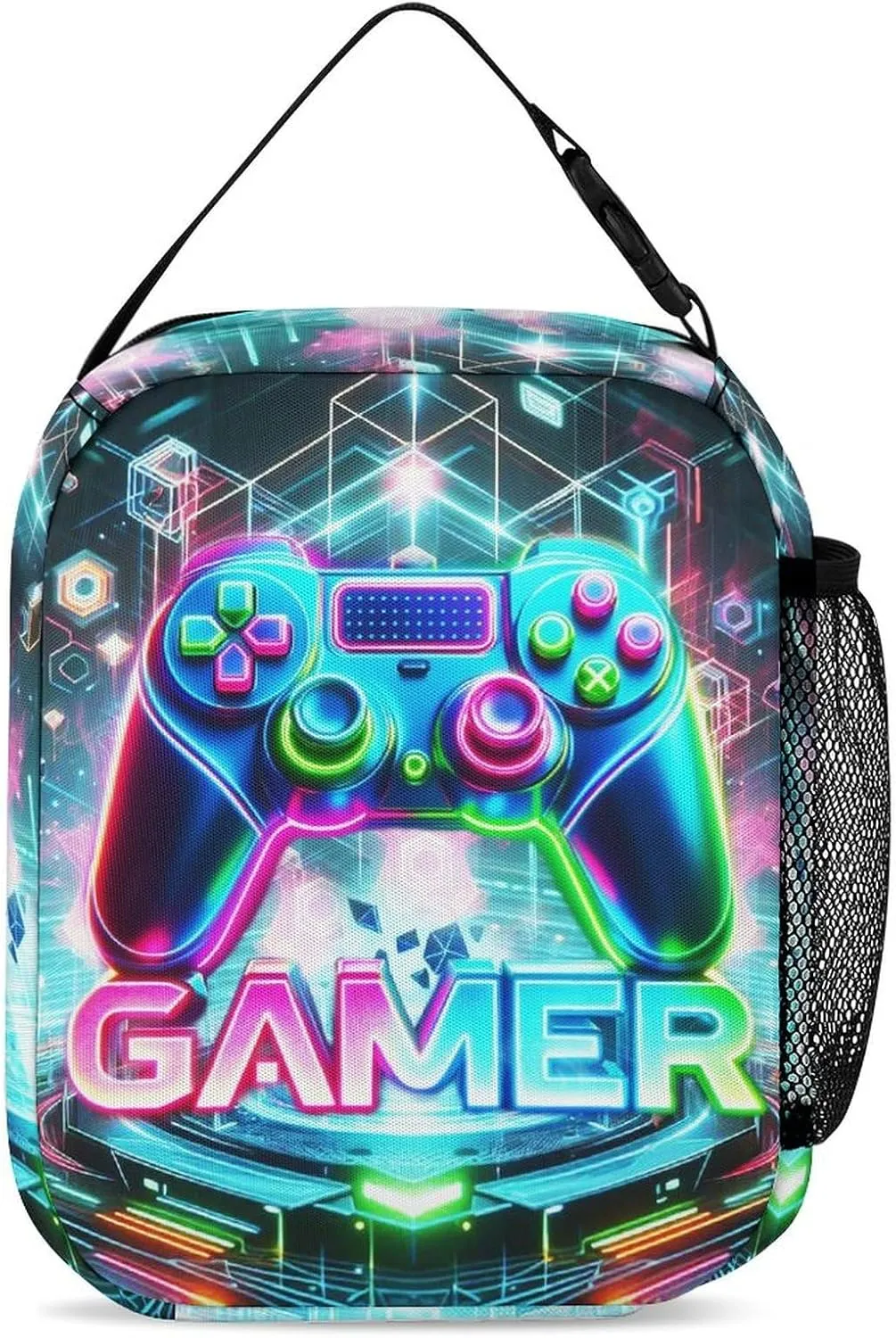 Custom Gaming Backpack with Lunch Box & Pencil Case, 16 Inch Cool Gaming Themed Bookbag, Adjustable Lightweight Large Capacity, Colorful Backpack Set for Kids Girls Boys School