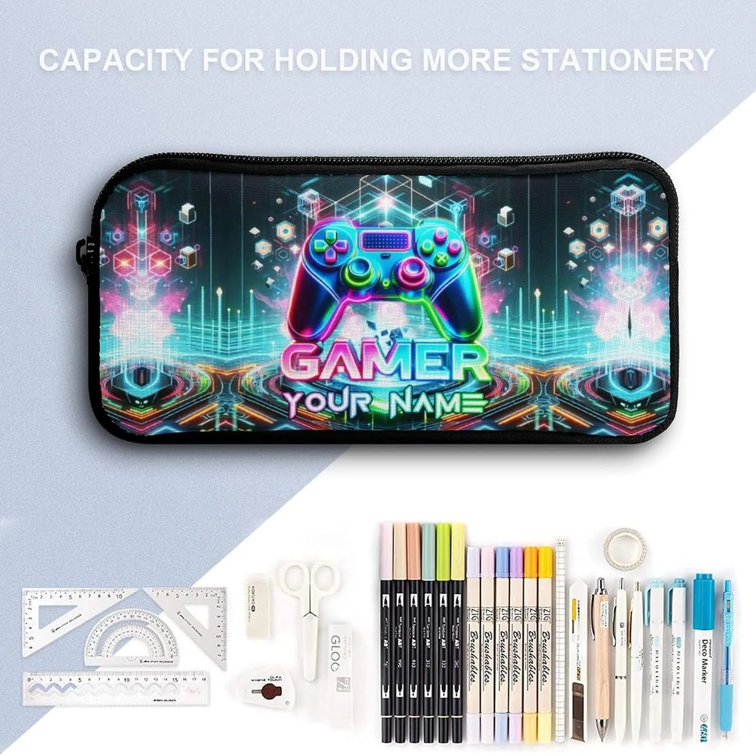 Custom Gaming Backpack with Lunch Box & Pencil Case, 16 Inch Cool Gaming Themed Bookbag, Adjustable Lightweight Large Capacity, Colorful Backpack Set for Kids Girls Boys School