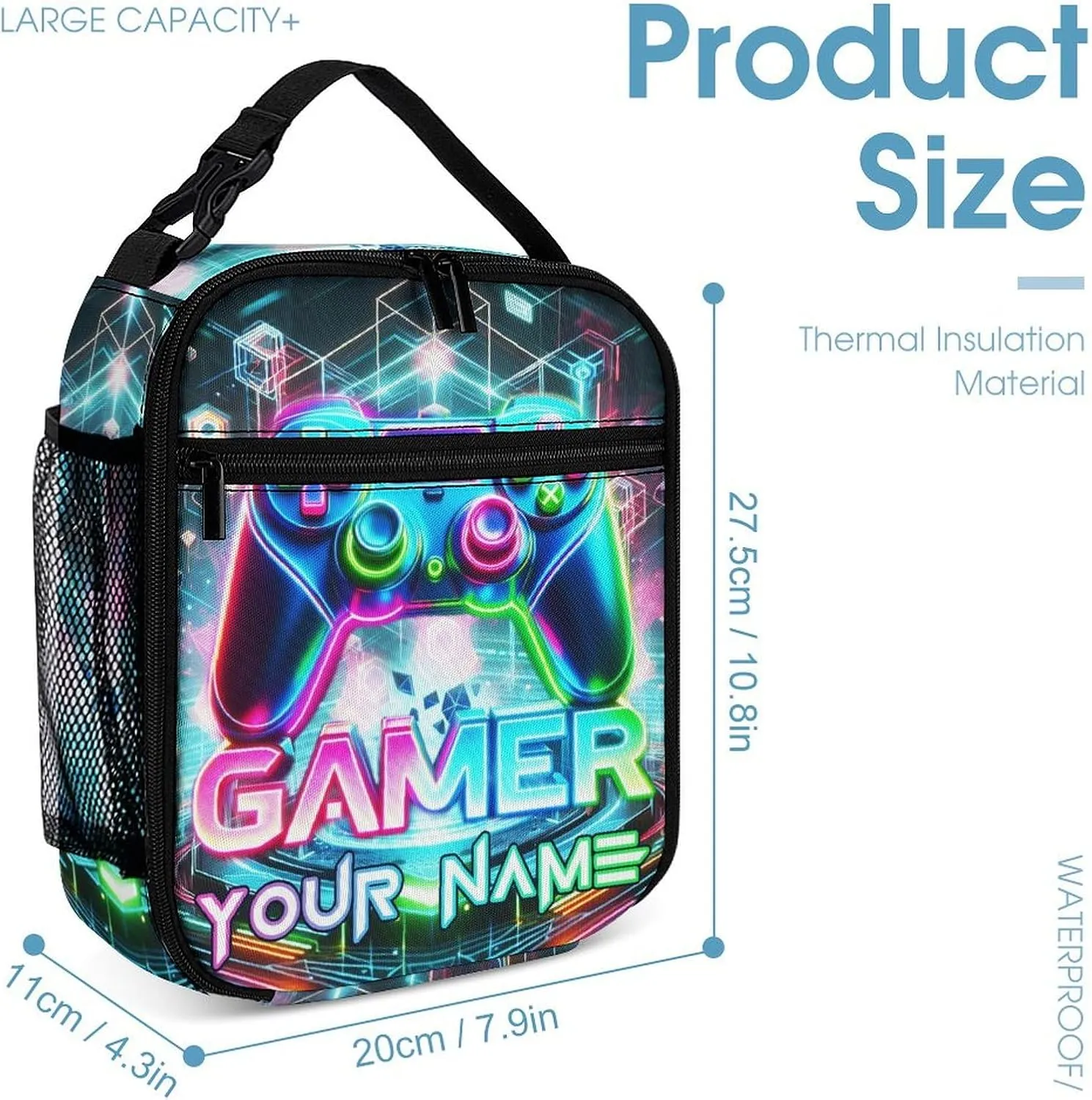 Custom Gaming Backpack with Lunch Box & Pencil Case, 16 Inch Cool Gaming Themed Bookbag, Adjustable Lightweight Large Capacity, Colorful Backpack Set for Kids Girls Boys School