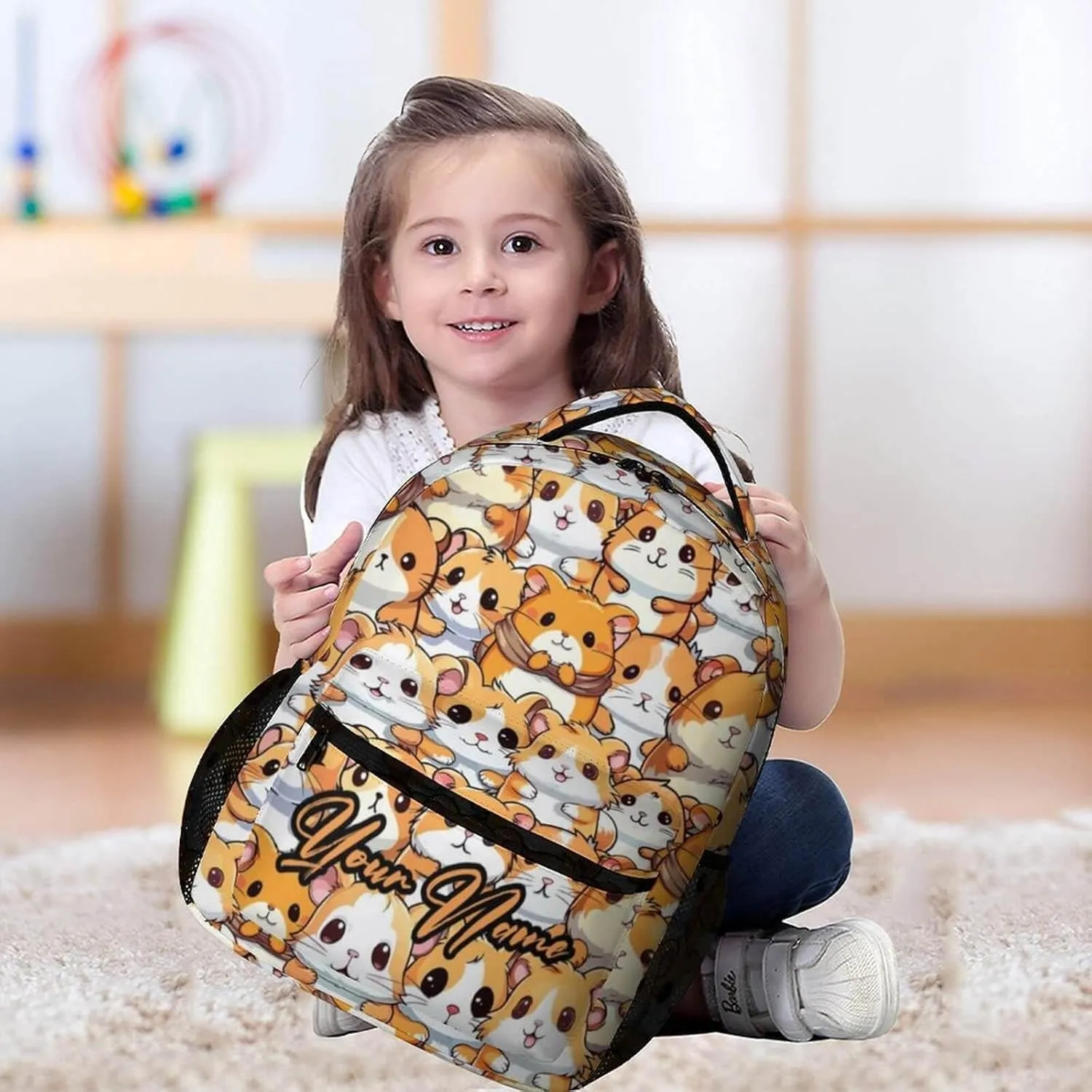 Custom Hamster School Backpack for Kids Girls Boys, 16 Inch Cute Hamsters Themed Bookbag, Personalized School Backpack for Students Children, Lightweight, Large Capacity