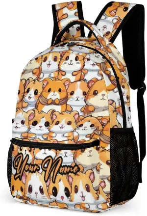 Custom Hamster School Backpack for Kids Girls Boys, 16 Inch Cute Hamsters Themed Bookbag, Personalized School Backpack for Students Children, Lightweight, Large Capacity