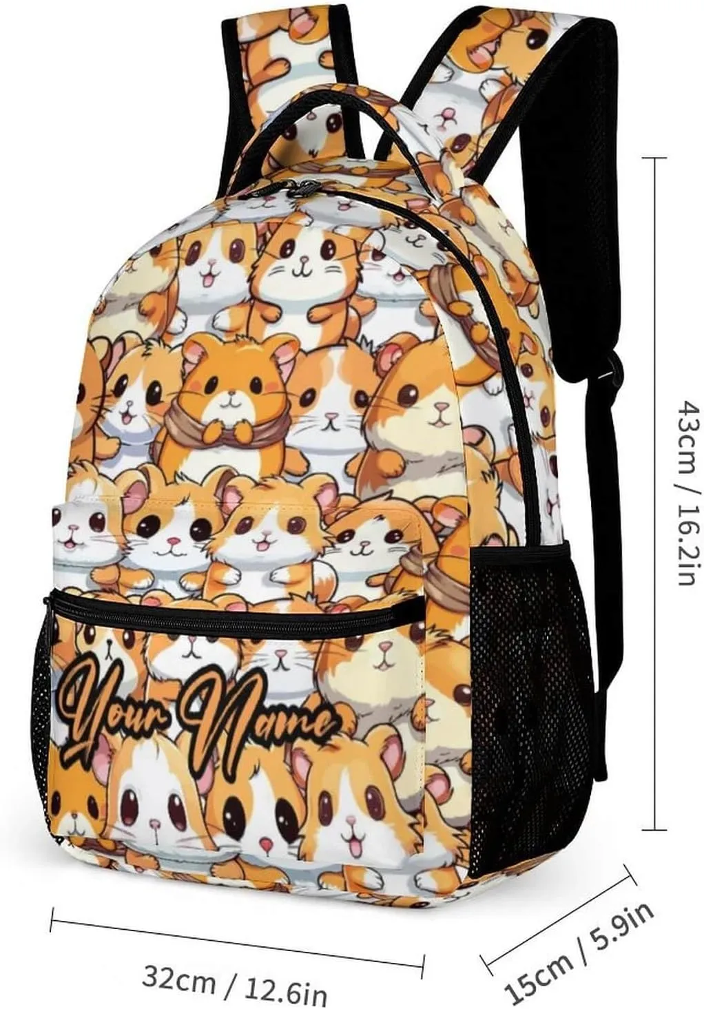 Custom Hamster School Backpack for Kids Girls Boys, 16 Inch Cute Hamsters Themed Bookbag, Personalized School Backpack for Students Children, Lightweight, Large Capacity