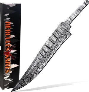 Custom Hand Forged Damascus Steel Blank Blade Hunting Knife Bowie Blade Damascus Blade Billet Camping, Survival, Collectors Knives Handmade Knife Making Supply (BWE-02)