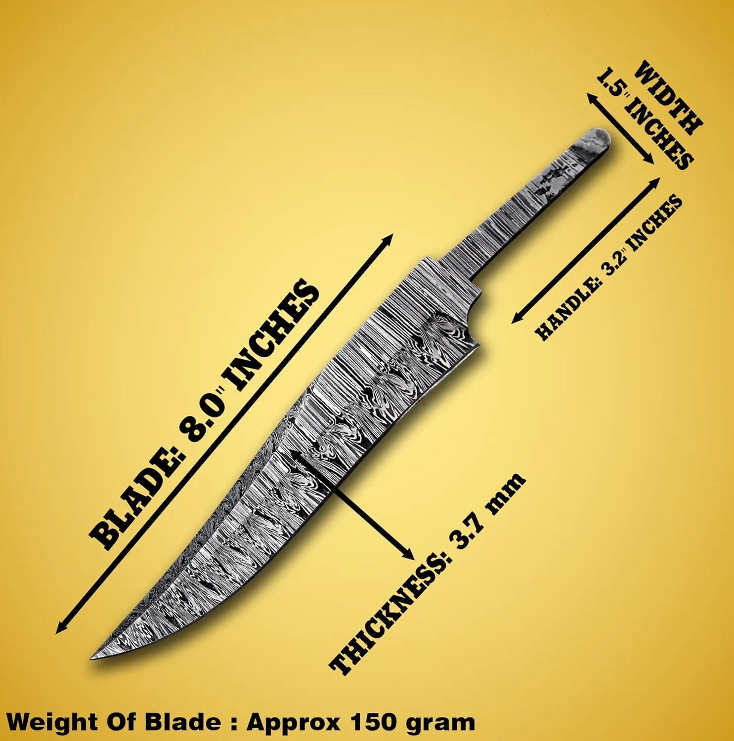 Custom Hand Forged Damascus Steel Blank Blade Hunting Knife Bowie Blade Damascus Blade Billet Camping, Survival, Collectors Knives Handmade Knife Making Supply (BWE-02)