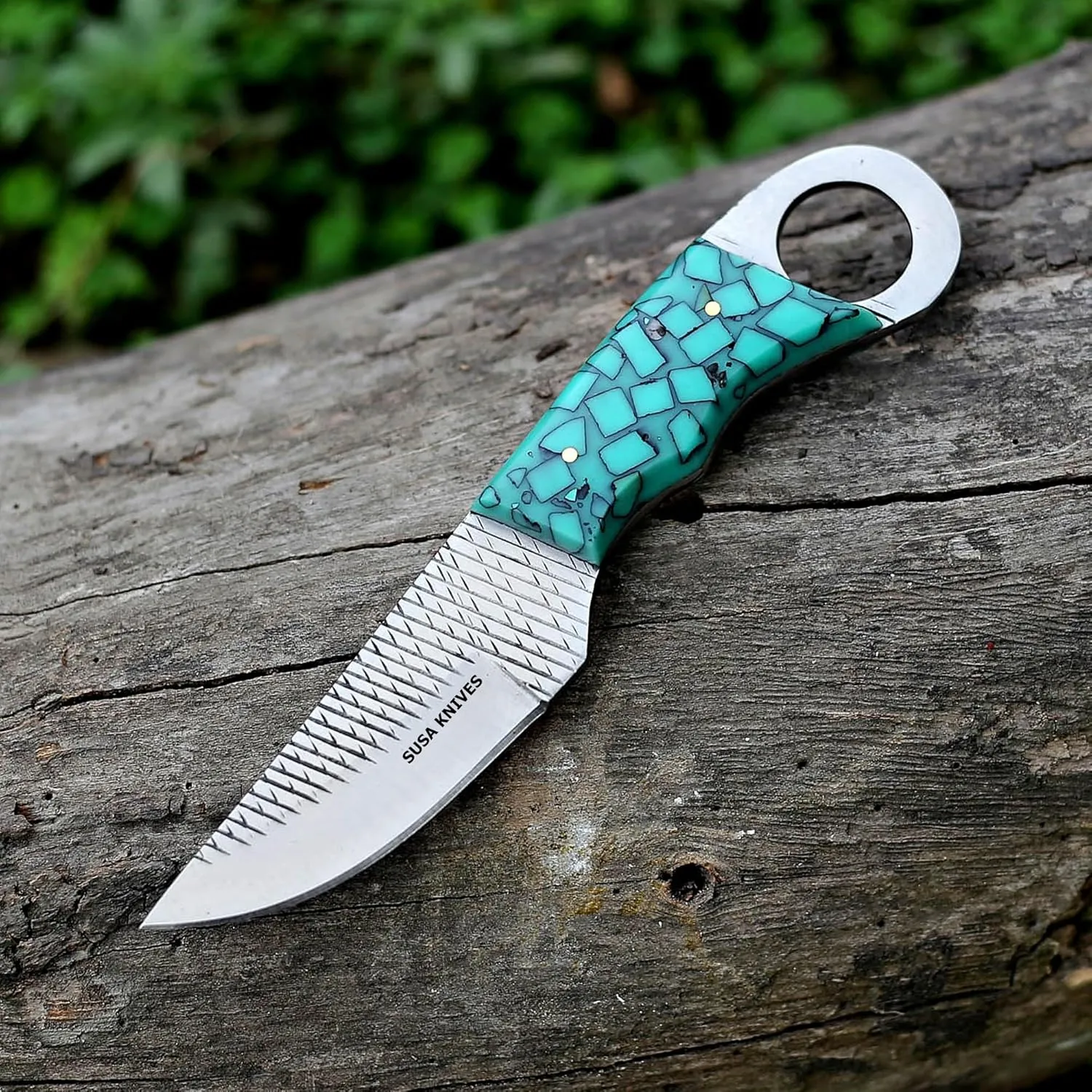 Custom Handmade 7'' fixed blade hoof rasp knife/Cow boy knife/Damascus steel Bull cutter cowboy knives with pancake leather sheath (SUSA 110)