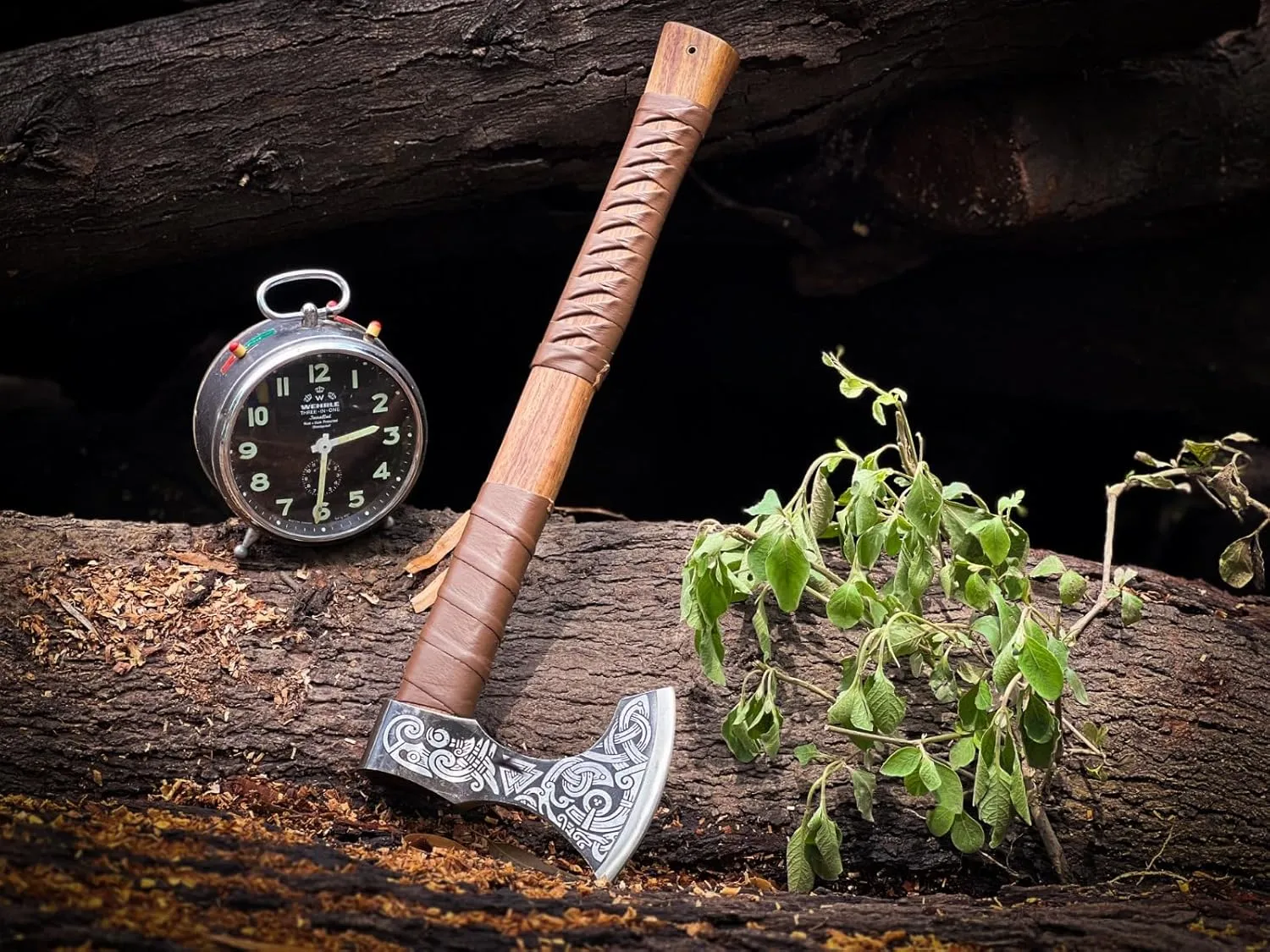 Custom Handmade Carbon Steel Asghard Viking Axe Hatchet, Throwing and Camping Axe, Birthday Gift for him, Leather Wrapped Handle and Leather Sheath (Brown, 19 inch)