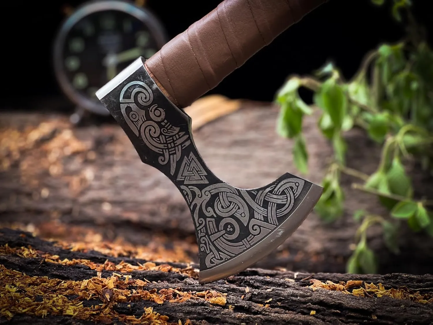 Custom Handmade Carbon Steel Asghard Viking Axe Hatchet, Throwing and Camping Axe, Birthday Gift for him, Leather Wrapped Handle and Leather Sheath (Brown, 19 inch)