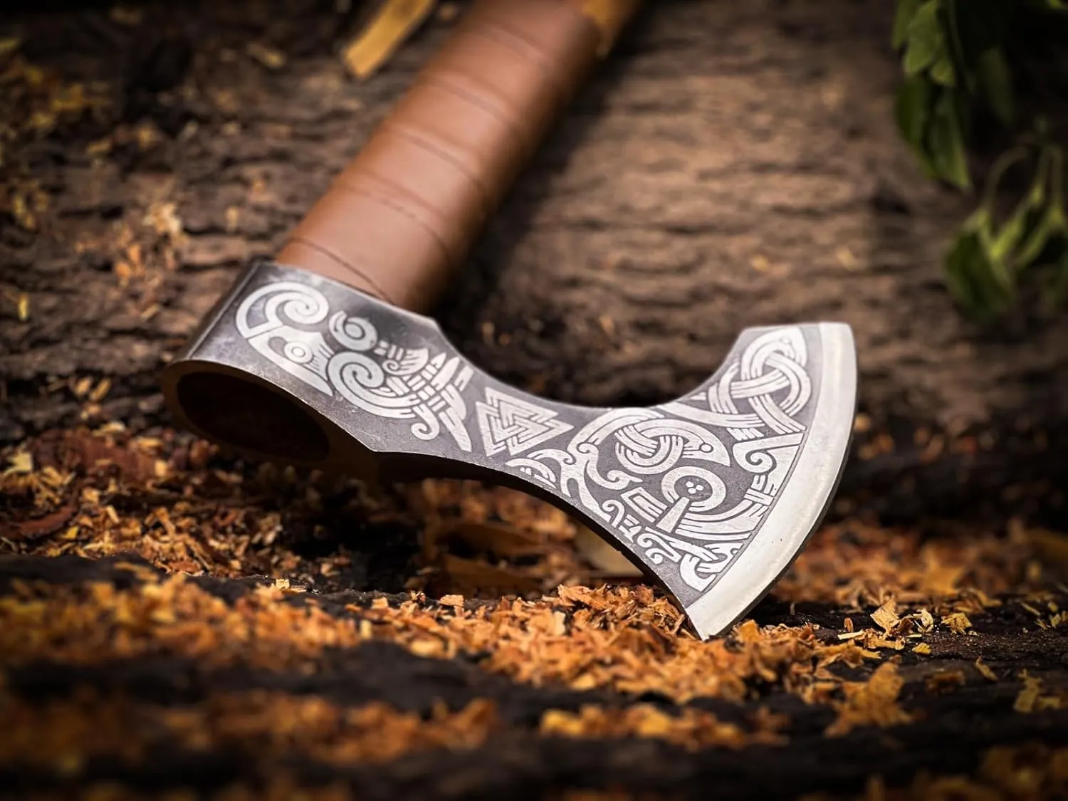 Custom Handmade Carbon Steel Asghard Viking Axe Hatchet, Throwing and Camping Axe, Birthday Gift for him, Leather Wrapped Handle and Leather Sheath (Brown, 19 inch)