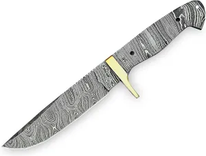 Custom Handmade Hand Forged Damascus Steel Blank Blade 10.5 Inch Full Tang Knife with Brass Bolster for Knife Making HB03