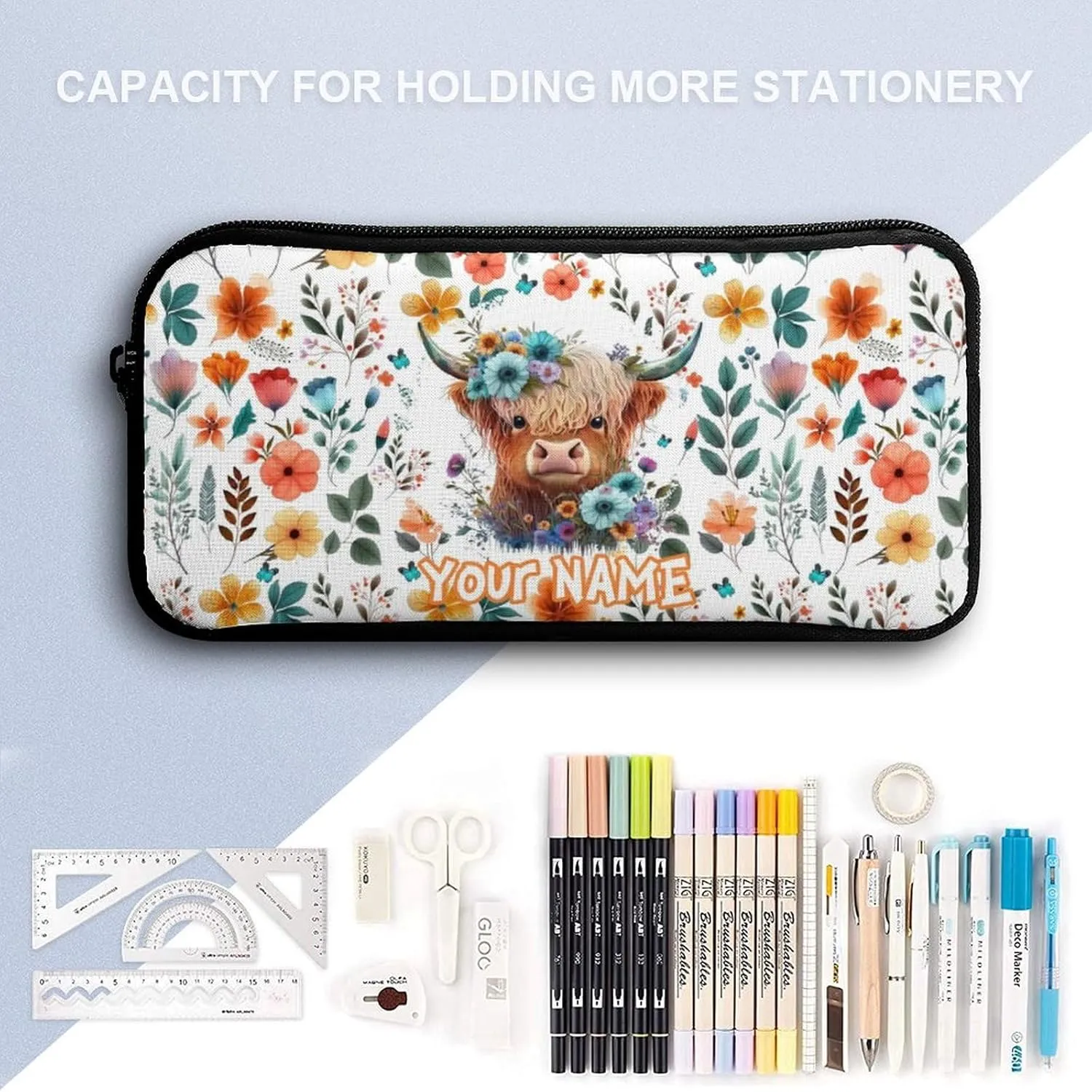 Custom Highland Cow Backpack with Lunch Box & Pencil Case for Kids Girls Boys School, 16 Inch Cute Highland Cow Bookbag, School Backpack for Students Children, sustainable, Lightweight, Large Capacity