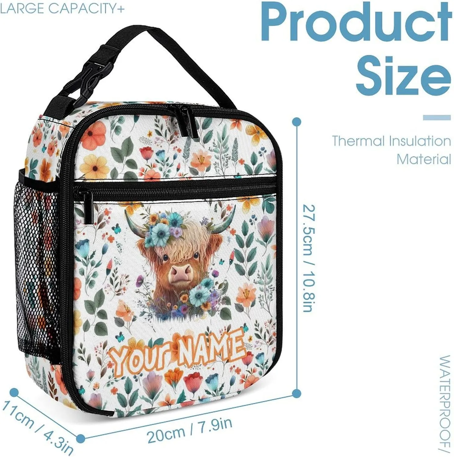 Custom Highland Cow Backpack with Lunch Box & Pencil Case for Kids Girls Boys School, 16 Inch Cute Highland Cow Bookbag, School Backpack for Students Children, sustainable, Lightweight, Large Capacity
