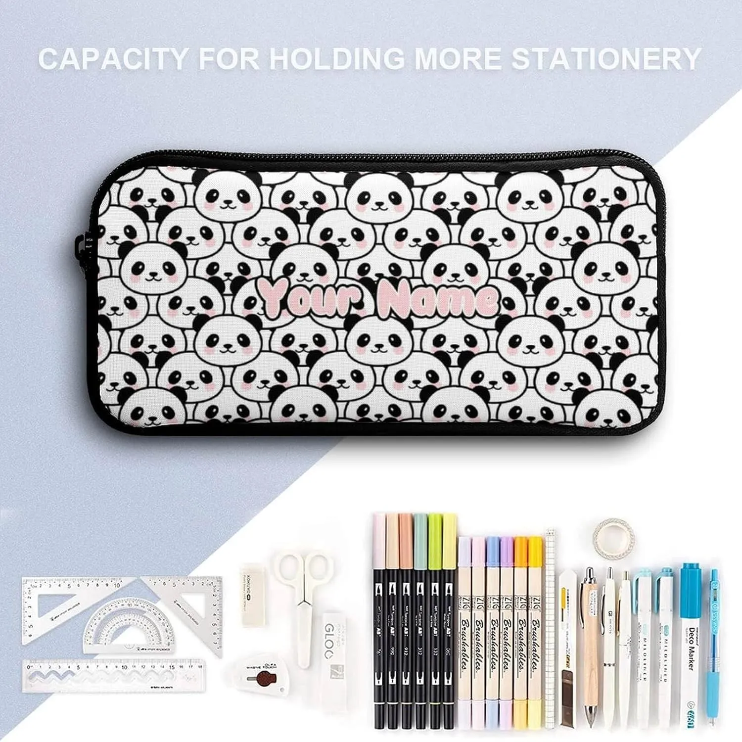 Custom Panda Backpack with Lunch Box & Pencil Case for Kids Girls Boys School, 16 Inch Cute Pandas Bookbag, School Backpack for Students Children, Lightweight, Large Capacity
