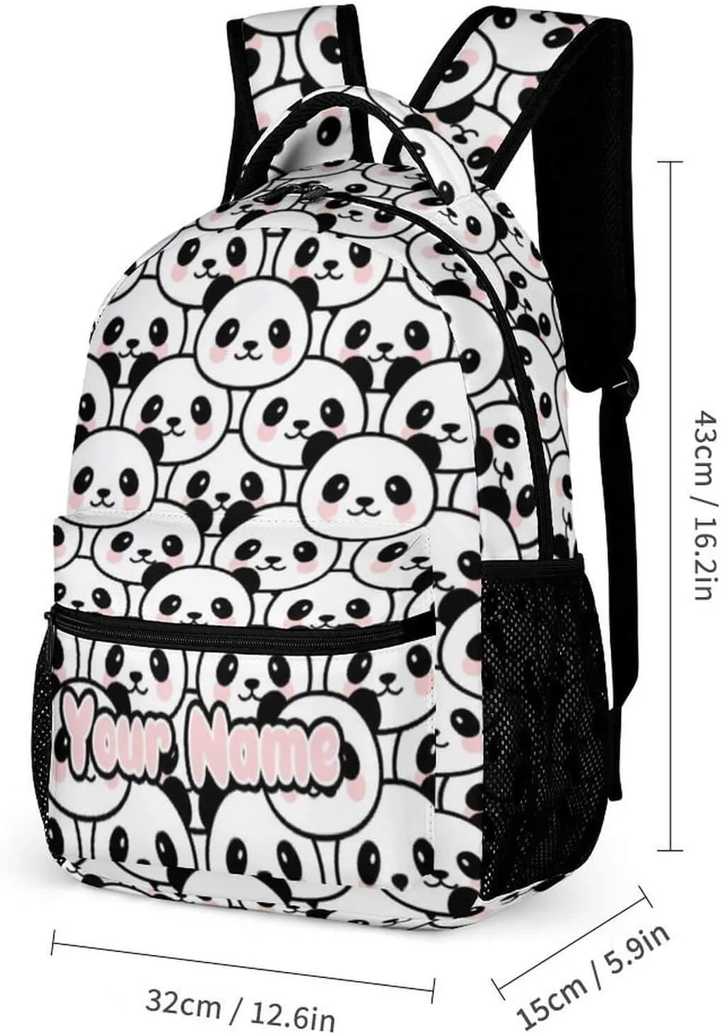 Custom Panda Backpack with Lunch Box & Pencil Case for Kids Girls Boys School, 16 Inch Cute Pandas Bookbag, School Backpack for Students Children, Lightweight, Large Capacity