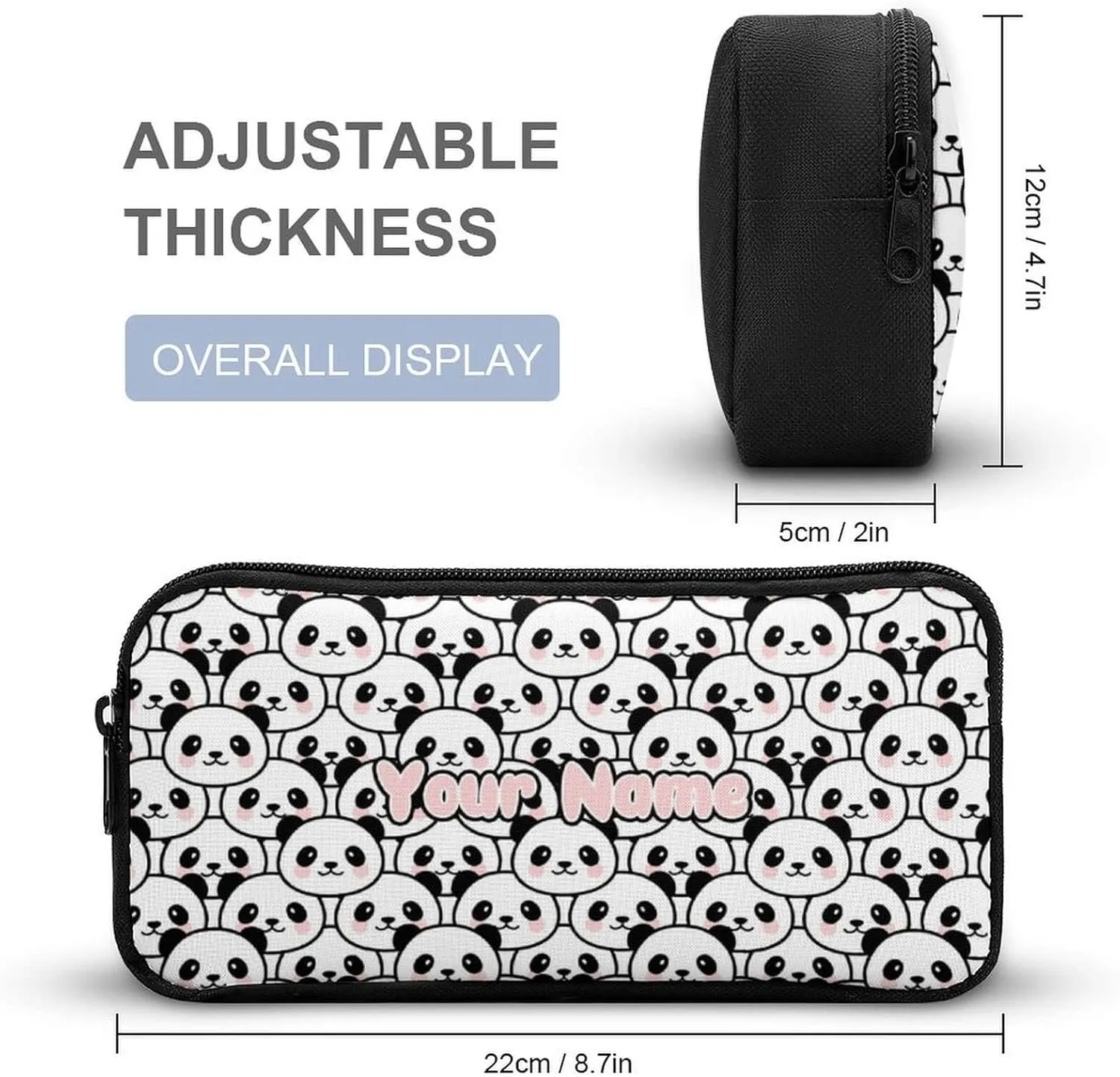 Custom Panda Backpack with Lunch Box & Pencil Case for Kids Girls Boys School, 16 Inch Cute Pandas Bookbag, School Backpack for Students Children, Lightweight, Large Capacity