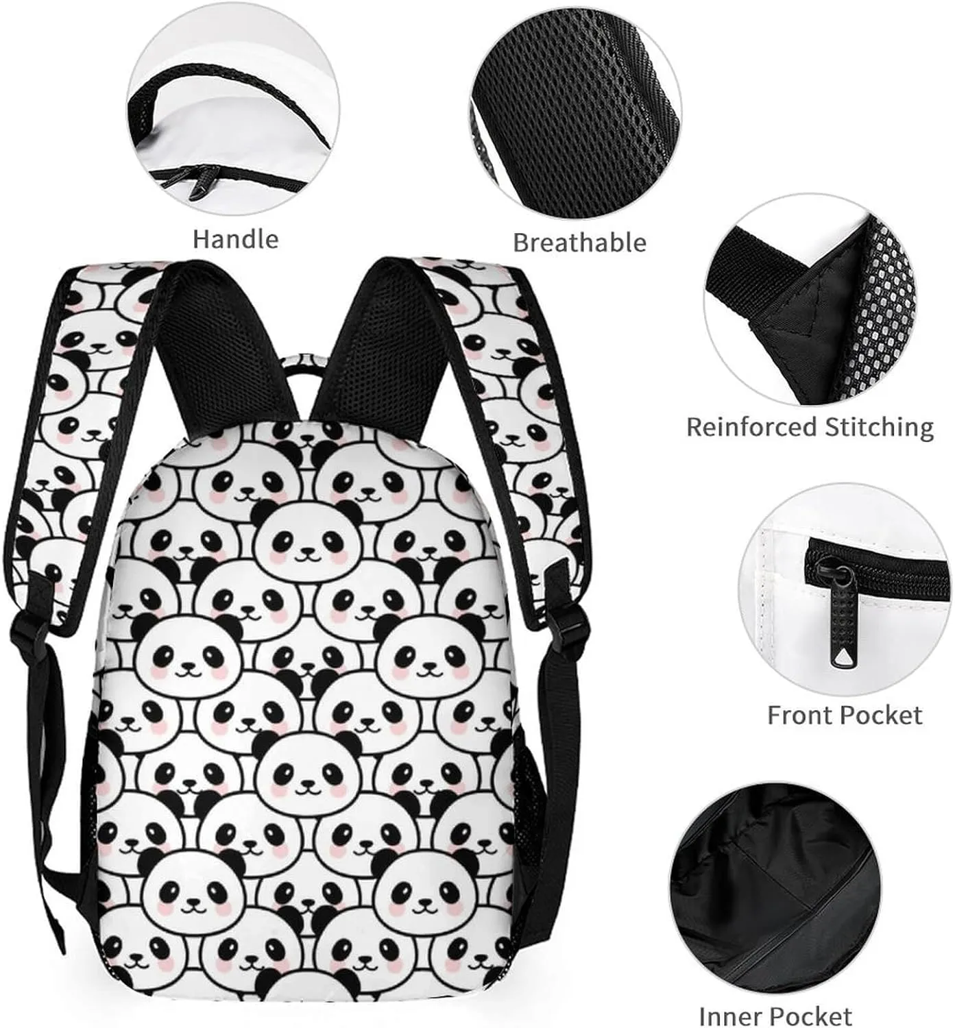 Custom Panda Backpack with Lunch Box & Pencil Case for Kids Girls Boys School, 16 Inch Cute Pandas Bookbag, School Backpack for Students Children, Lightweight, Large Capacity