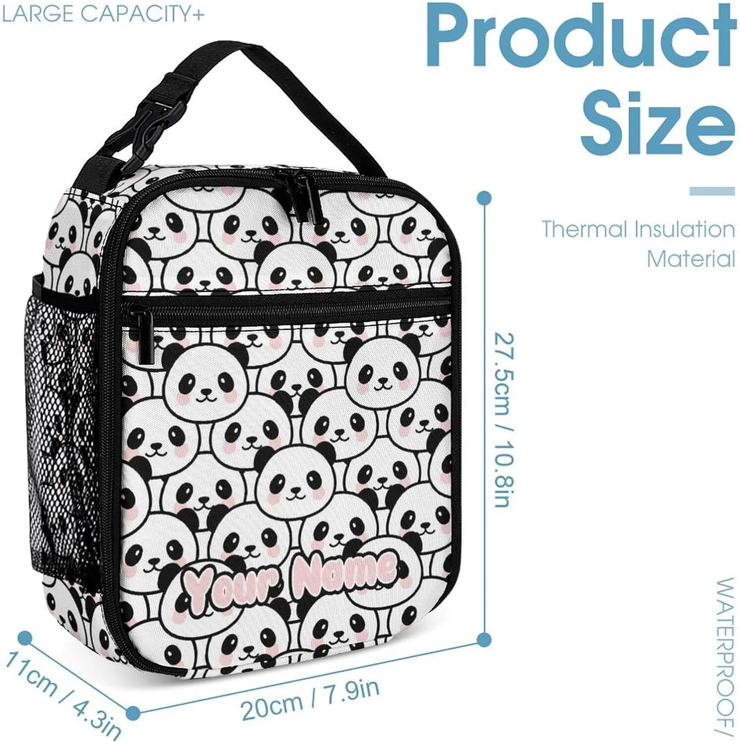 Custom Panda Backpack with Lunch Box & Pencil Case for Kids Girls Boys School, 16 Inch Cute Pandas Bookbag, School Backpack for Students Children, Lightweight, Large Capacity