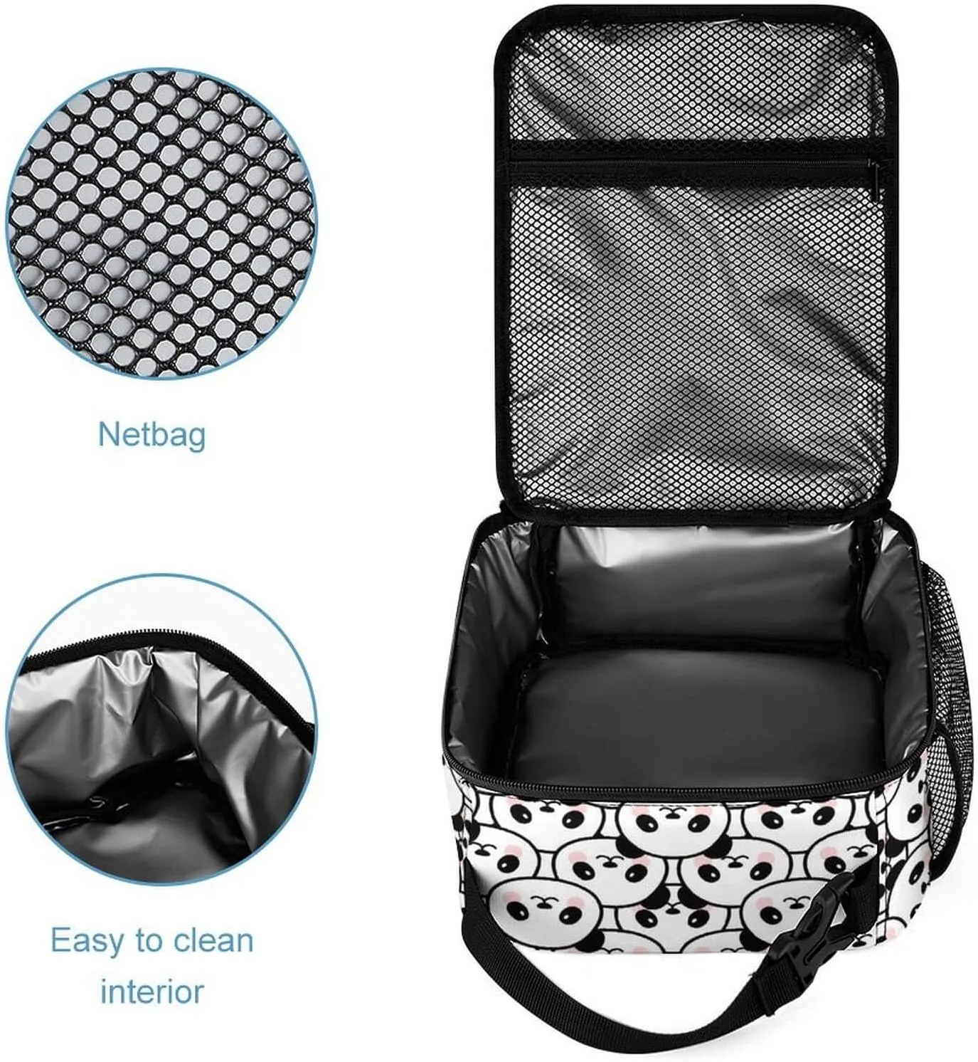 Custom Panda Backpack with Lunch Box & Pencil Case for Kids Girls Boys School, 16 Inch Cute Pandas Bookbag, School Backpack for Students Children, Lightweight, Large Capacity