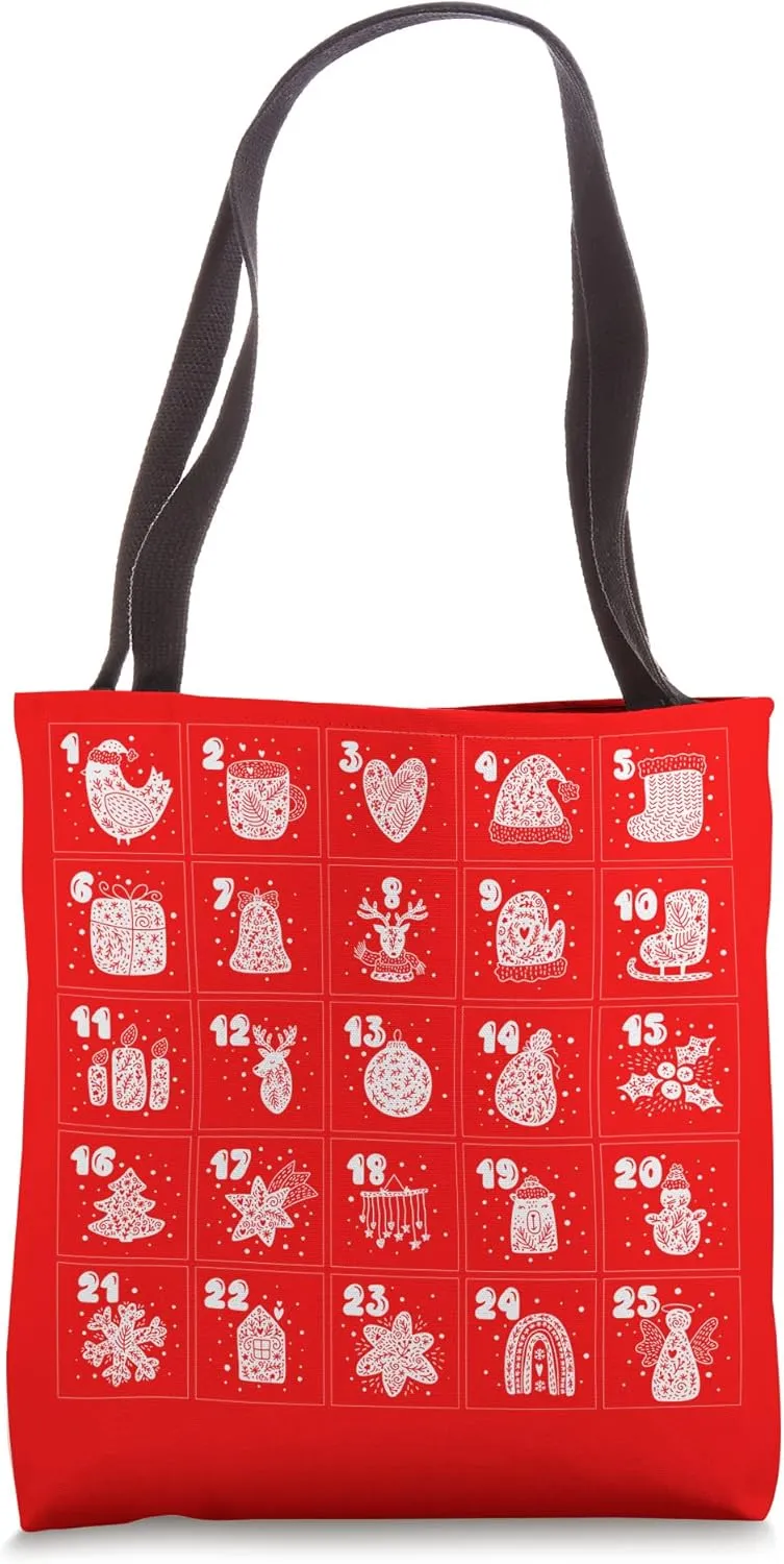 Cute Christmas Scandinavian Advent Calendar Art Red Holiday Tote Bag