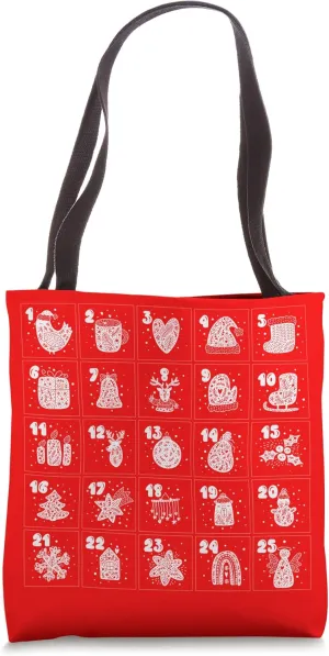 Cute Christmas Scandinavian Advent Calendar Art Red Holiday Tote Bag