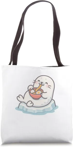 Cute Seal Ramen Bowl Funny Kawaii Arctic Animal Noodles Tote Bag