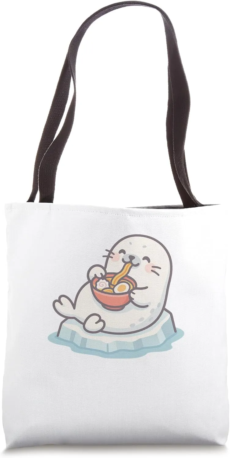 Cute Seal Ramen Bowl Funny Kawaii Arctic Animal Noodles Tote Bag