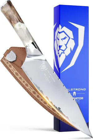 Dalstrong Chef Knife - 8 inch - Valhalla Series - 9CR18MOV HC Steel Kitchen Knife - White Resin & Wood Handle - Razor Sharp Chef's Knife - Kitchen Knife - Professional Cooking - Leather Sheath