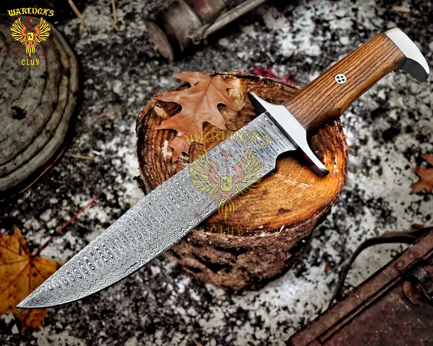 Damascus Fixed Blade Knife with Sheath - Handcrafted Full Tang Bowie Knife for Camping, and Survival - Premium Steel Construction - Includes Sheath