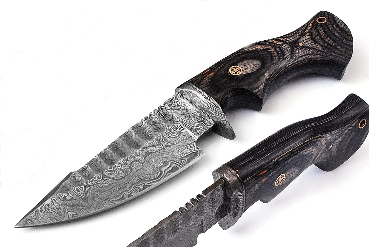 Damascus Hunting Knifes - Beautiful Handmade Rose wood Handle 10-Inch Fixed Blade Knife's with Leather Sheath | Ideal for Hunting, Outdoor Camping, and Survival Bushcraft Knifes. (VK-HK-03)