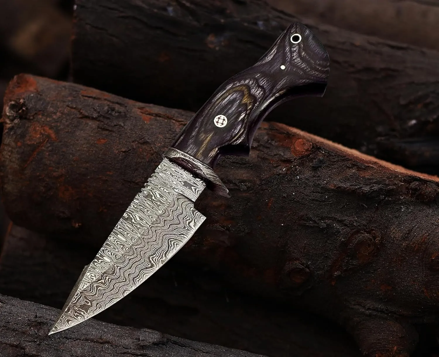Damascus Hunting Knifes - Beautiful Handmade Rose wood Handle 10-Inch Fixed Blade Knife's with Leather Sheath | Ideal for Hunting, Outdoor Camping, and Survival Bushcraft Knifes. (VK-HK-03)