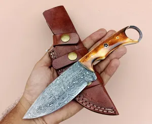 Damascus knife, Hunting knife with sheath, fixed blade Camping knife, Skinner knife, Hand Made Knives