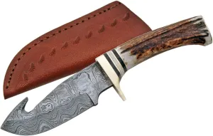 Damascus Szco Supplies 9.5"" Steel Gut Hook Skinning Knife with Sheath, Multi, one Size (DM-1008)