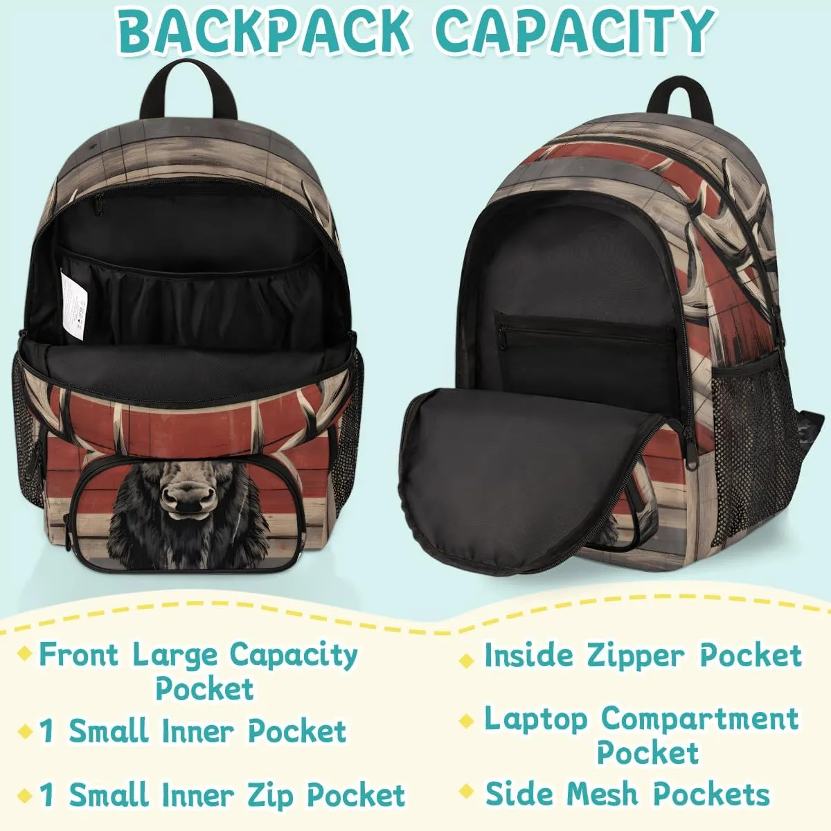 Deer Elk Carry on Travel Backpack for Women Men Water resistant Lightweight Rucksack Backpack for Weekender Casual Work Hiking Wildlife Animal