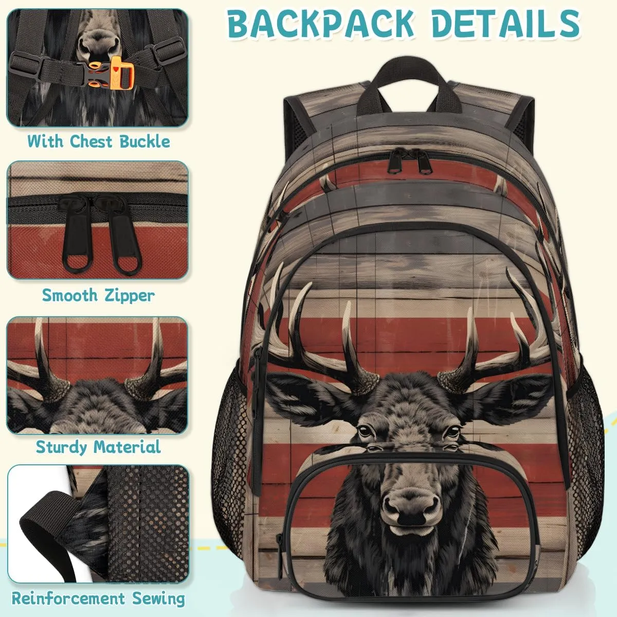 Deer Elk Carry on Travel Backpack for Women Men Water resistant Lightweight Rucksack Backpack for Weekender Casual Work Hiking Wildlife Animal
