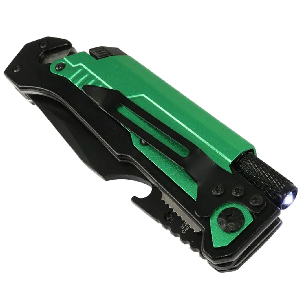 Defender-Xtreme 8.5" Multi Function Folding Knife Green Color Handle 13009