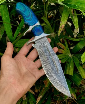 Delta:Hand Made Damascus Bowie knife with Rose Wood Handle-Best For Gift -Best for Camping-Indoor & Outdoor Use Knife (RW002) (Blue)