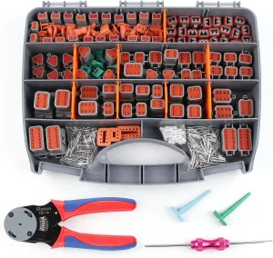 Deutsch Connectors Kit with Crimping Tool - 540PCS, 2/3/4/6/8/12 Pin DT Connectors, Removal Tool, Size 16 Solid Terminal Contacts, 14-18 AWG (Grey)