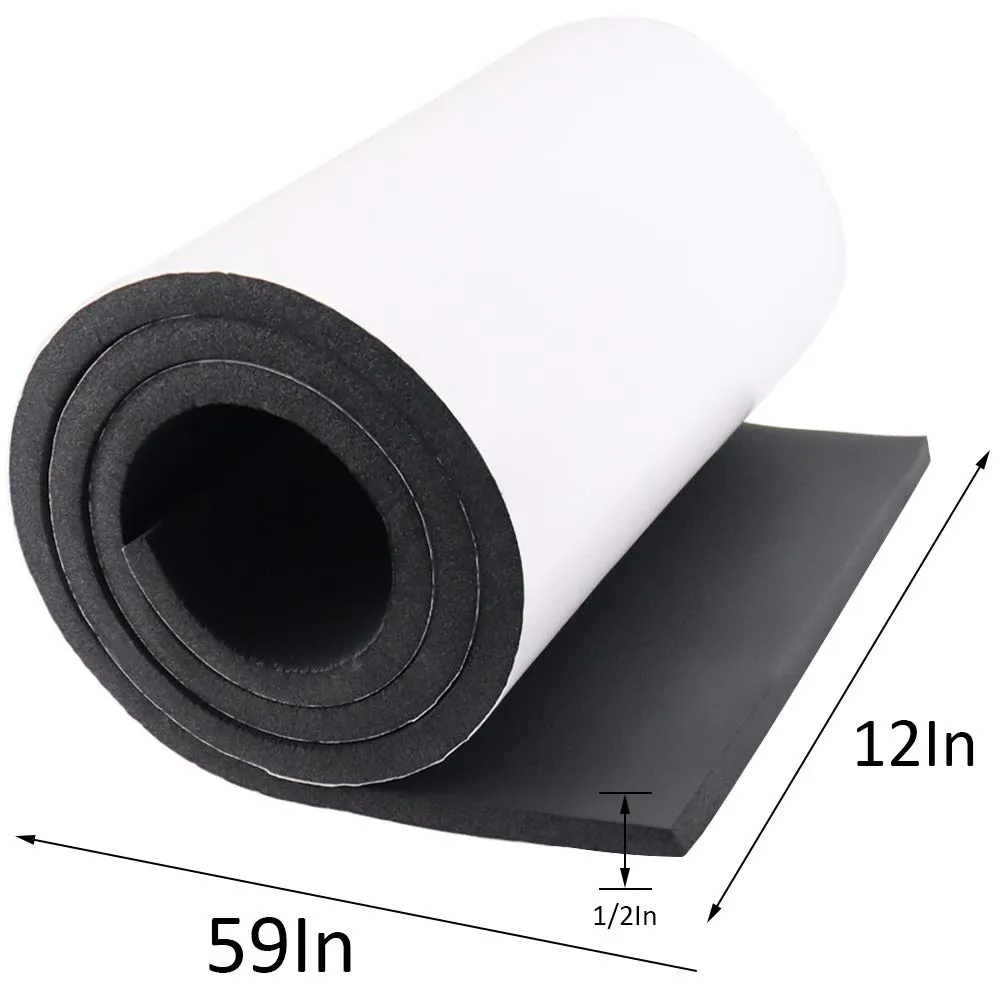 DGSL Neoprene Adhesive Foam Sheets, 12'' W x 59'' L x 1/2'' Thick Sponge Self Adhesive Rubber Padding Sheet Closed Cell Foam Sheet Roll for DIY, Multi-Function Soundproof Rubber Mat, Black