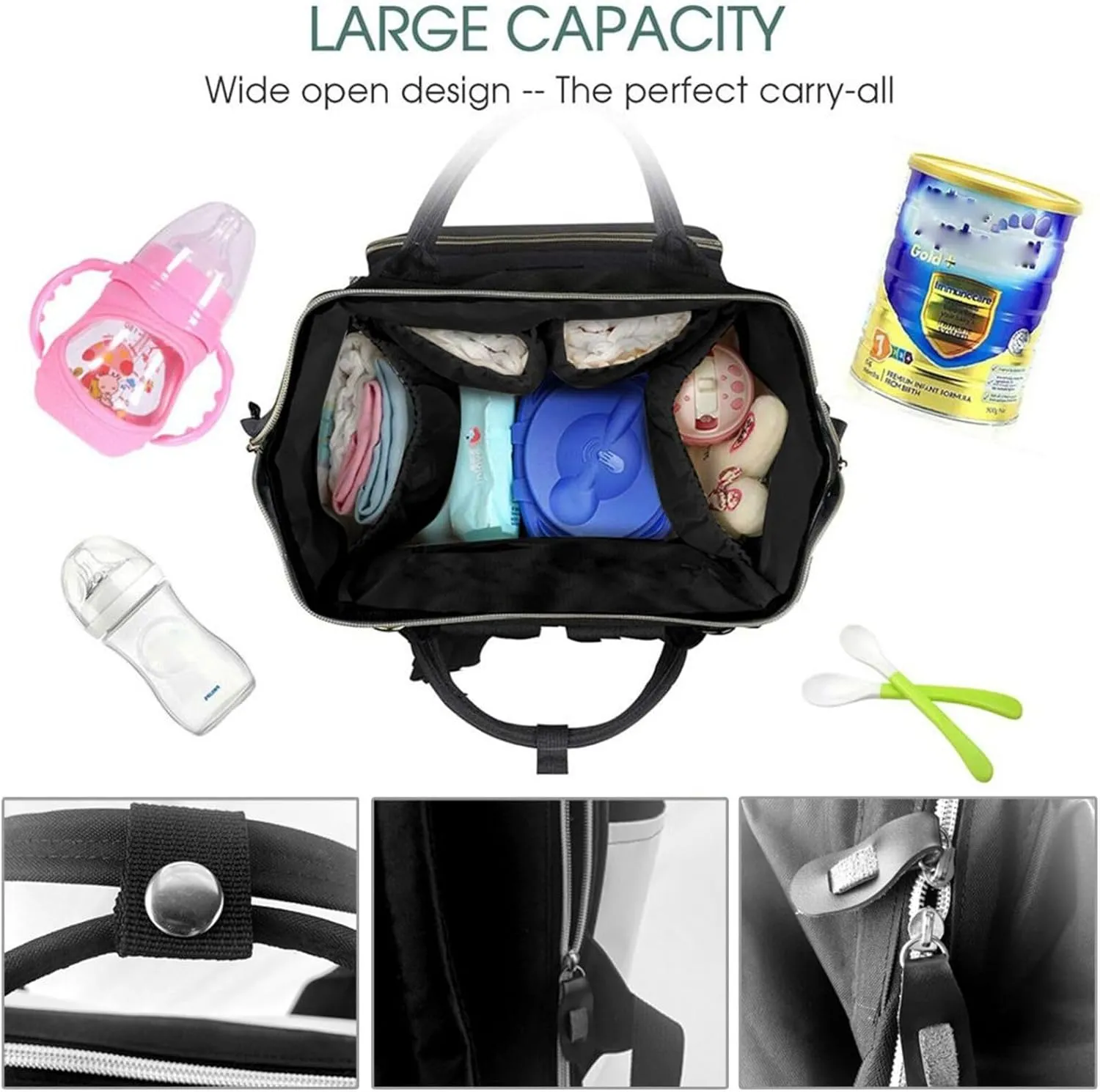 Diaper Bag Nappy Backpack Baby Bag Black and white skulls Mummy Backpack Multifunction Changing Bags for Travel, Cute Frog, One Size