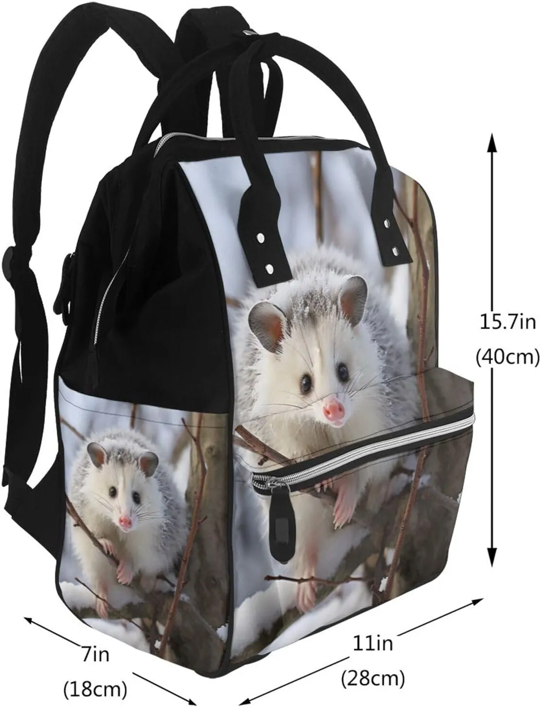 Diaper Bag Nappy Backpack Baby Bag Opossum In Snow Mummy Backpack Multifunction Changing Bags for Travel, Opossum in Snow, One Size