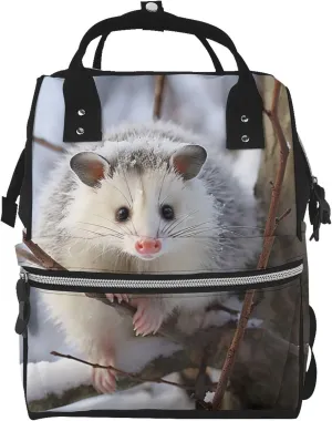 Diaper Bag Nappy Backpack Baby Bag Opossum In Snow Mummy Backpack Multifunction Changing Bags for Travel, Opossum in Snow, One Size